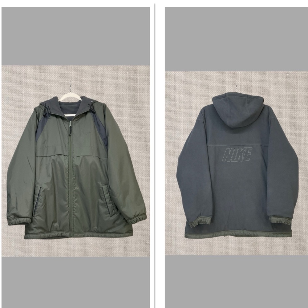 Vtg 90’s Nike Y2K Reversible Fleece Lined Hooded Coat Jacket Men’s L